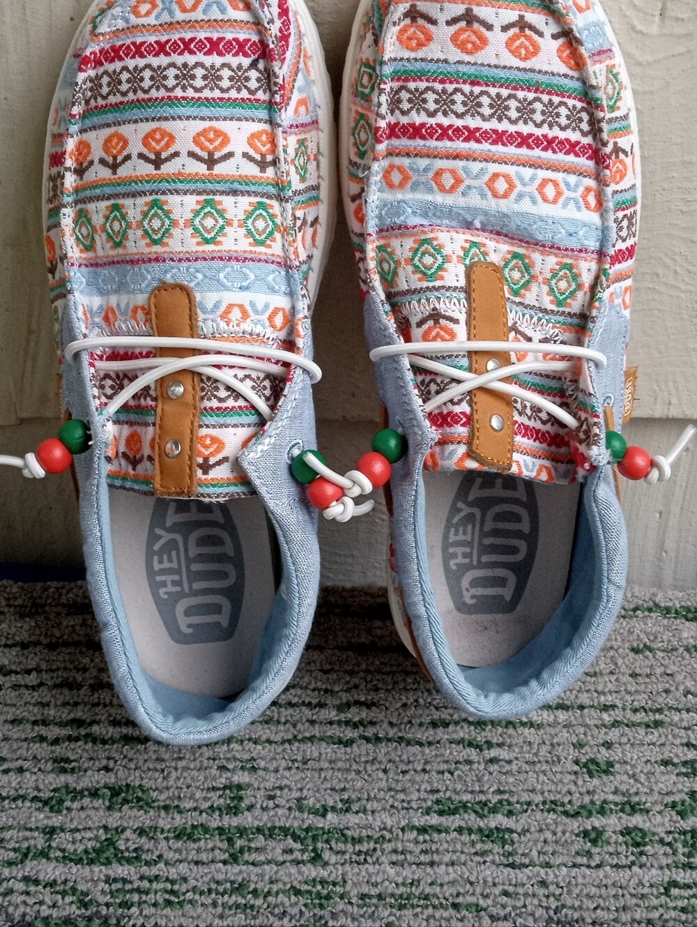 Hey Dude Women's Patterned Canvas Slip-Ons with Orange, Green and Red Accents